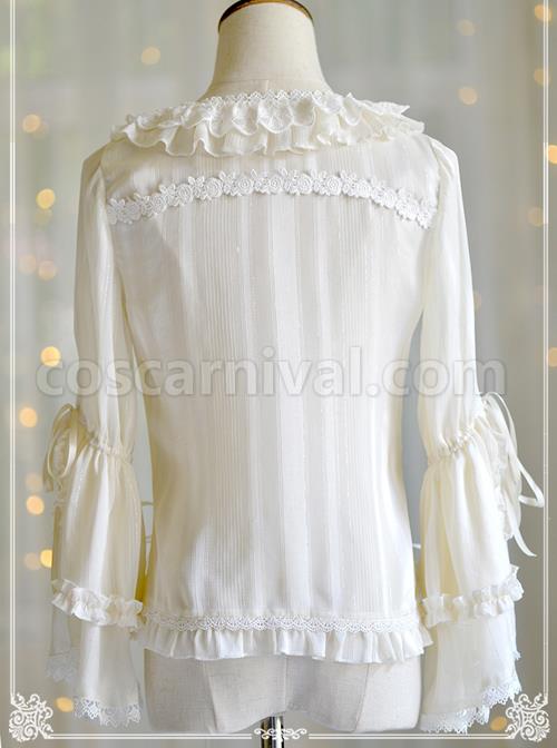 Round Collar Trumpet Sleeve Chiffon Lolita Shirt coscarnival