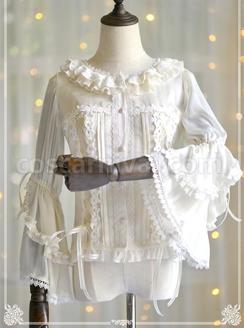 Round Collar Trumpet Sleeve Chiffon Lolita Shirt coscarnival