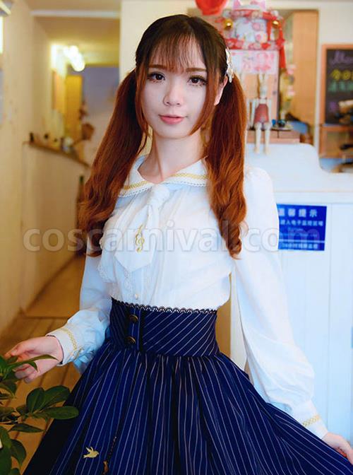 Round Collar White Embroidered Slim Lolita Long Sleeve Shirt coscarnival