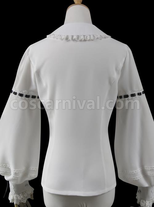 Round Neck Lantern Sleeve Long Sleeve Classic Lolita Lace Chiffon Shirt coscarnival