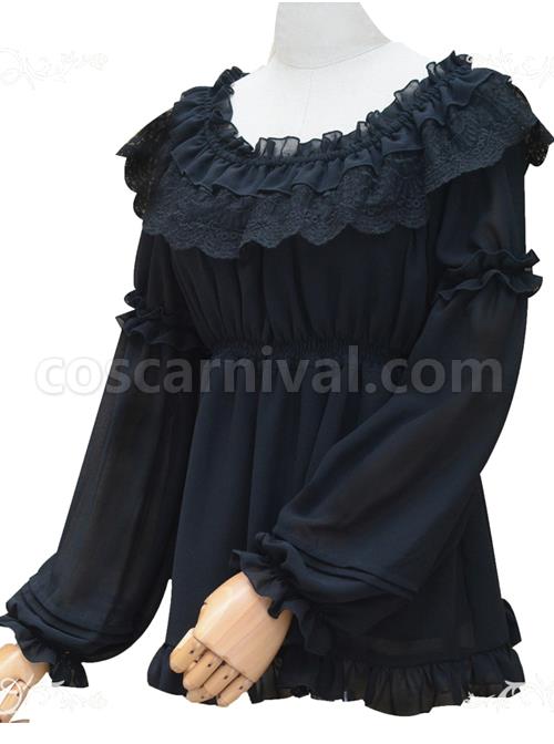 Ruffle Collar Lace Classic Lolita Long Puff Sleeves Shirt coscarnival