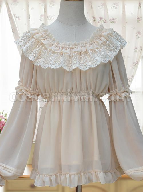 Ruffle Collar Lace Classic Lolita Long Puff Sleeves Shirt coscarnival