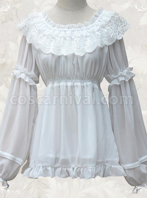 Ruffle Collar Lace Classic Lolita Long Puff Sleeves Shirt coscarnival