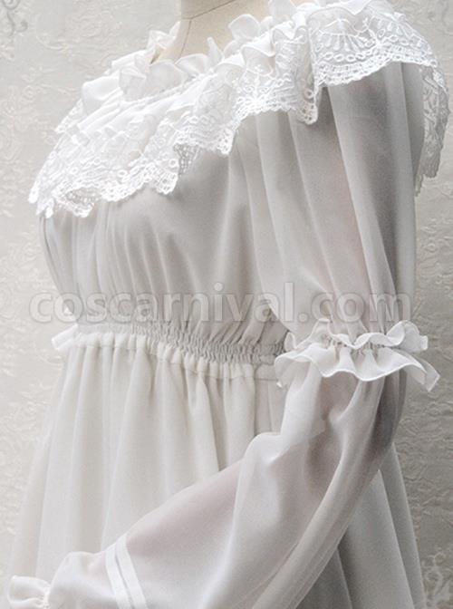 Ruffle Collar Lace Classic Lolita Long Puff Sleeves Shirt coscarnival
