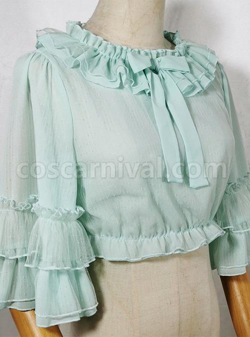 Ruffle Multicolor Chiffon Trumpet Sleeve Sweet Lolita Shirt coscarnival