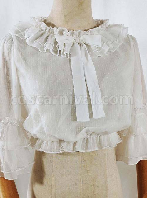 Ruffle Multicolor Chiffon Trumpet Sleeve Sweet Lolita Shirt coscarnival