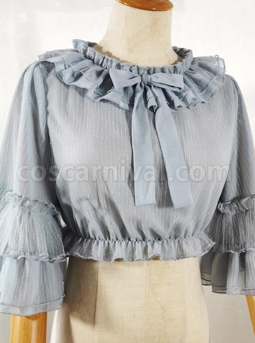 Ruffle Multicolor Chiffon Trumpet Sleeve Sweet Lolita Shirt coscarnival