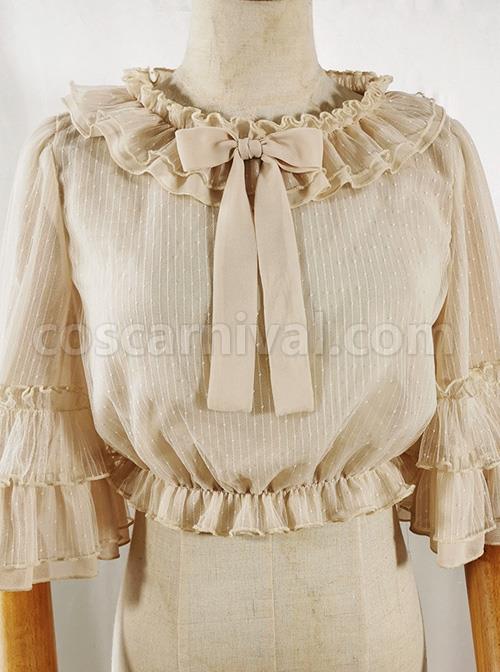 Ruffle Multicolor Chiffon Trumpet Sleeve Sweet Lolita Shirt coscarnival