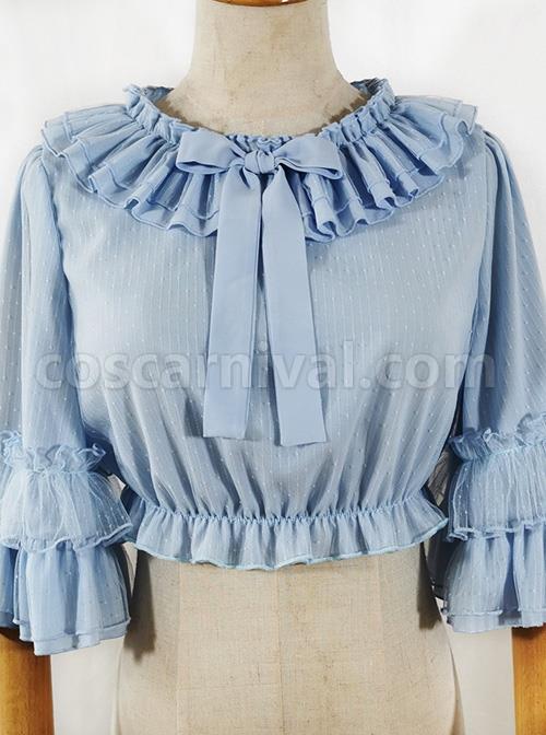 Ruffle Multicolor Chiffon Trumpet Sleeve Sweet Lolita Shirt coscarnival