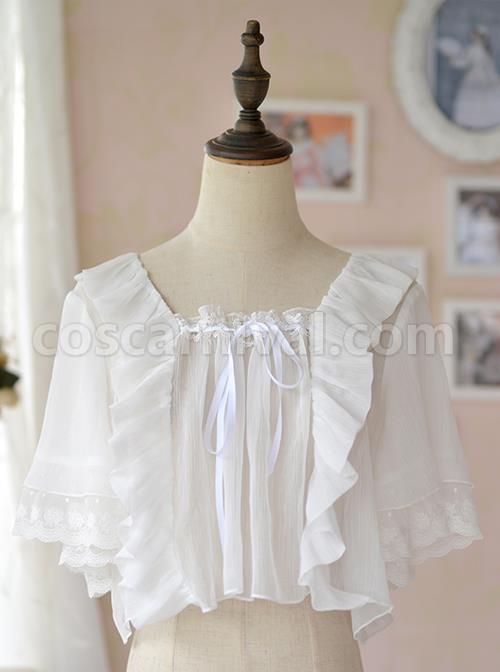 Ruffles White Classic Lolita Short Style Pullover Shirt coscarnival