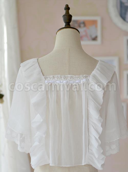 Ruffles White Classic Lolita Short Style Pullover Shirt coscarnival