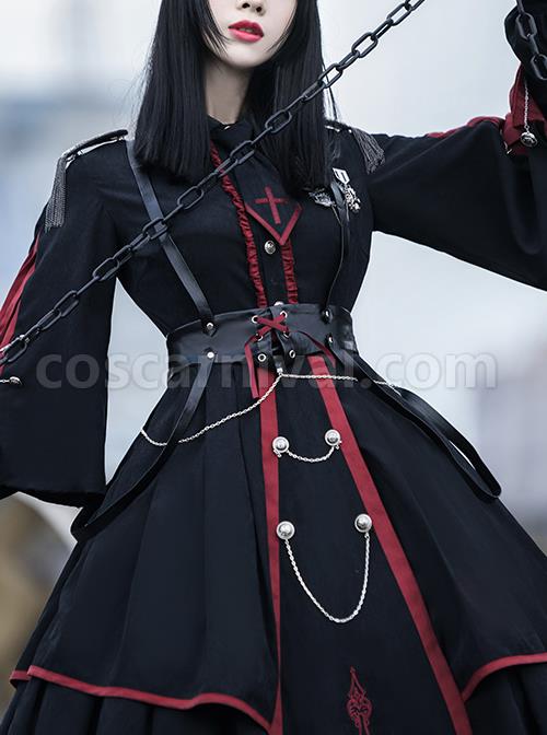 Sanctioner Series OP Dark Retro Military Style Gothic Lolita Long Sleeve Dress coscarnival