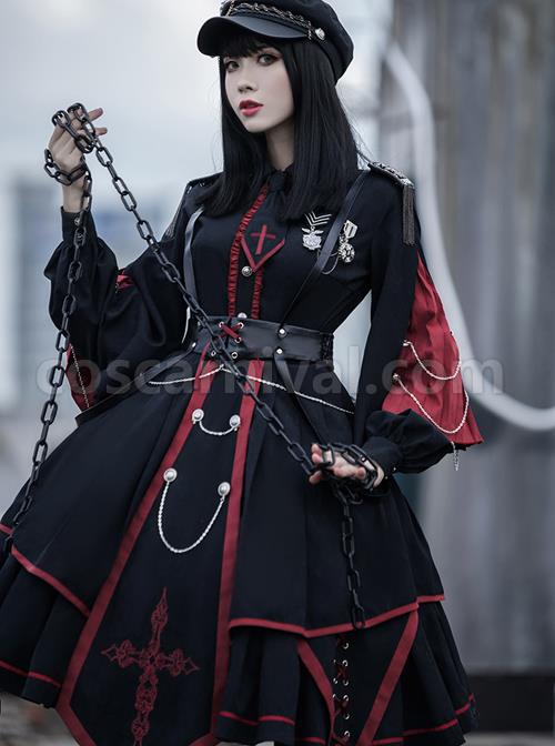 Sanctioner Series OP Dark Retro Military Style Gothic Lolita Long Sleeve Dress coscarnival