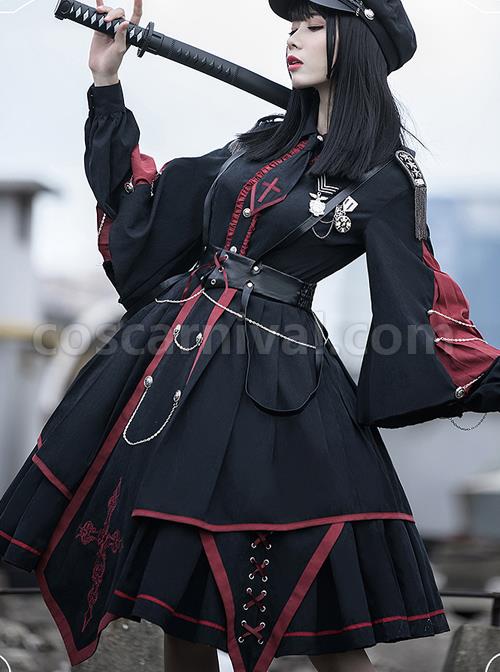 Sanctioner Series OP Dark Retro Military Style Gothic Lolita Long Sleeve Dress coscarnival