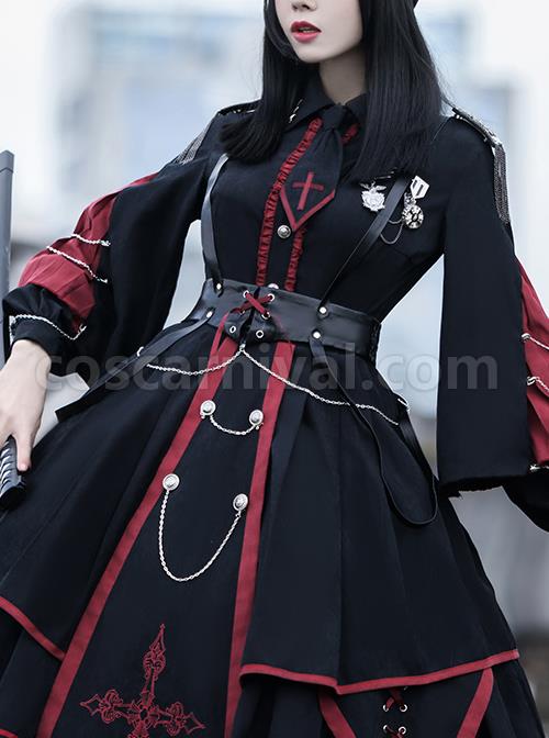 Sanctioner Series OP Dark Retro Military Style Gothic Lolita Long Sleeve Dress coscarnival