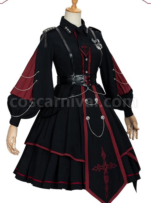 Sanctioner Series OP Dark Retro Military Style Gothic Lolita Long Sleeve Dress coscarnival