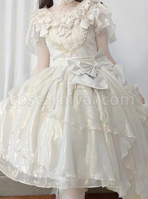 Sand Of Glass Series Lace Ruffle Neckline Classic Lolita White Short Sleeve Shirt Inside coscarnival