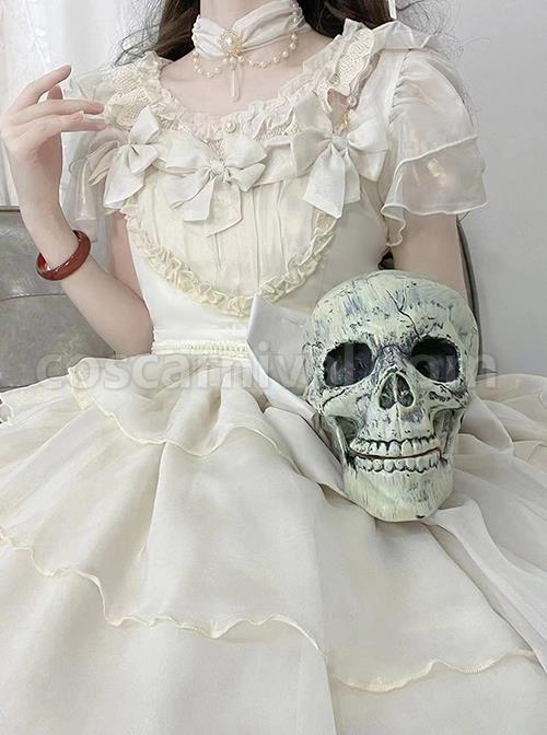 Sand Of Glass Series Lace Ruffle Neckline Classic Lolita White Short Sleeve Shirt Inside coscarnival