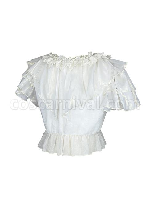 Sand Of Glass Series Lace Ruffle Neckline Classic Lolita White Short Sleeve Shirt Inside coscarnival
