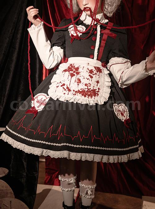 Scarlet Cross Series OP Conventional Style Halloween Nurse Blood Printing Gothic Lolita Long Sleeve Dress coscarnival