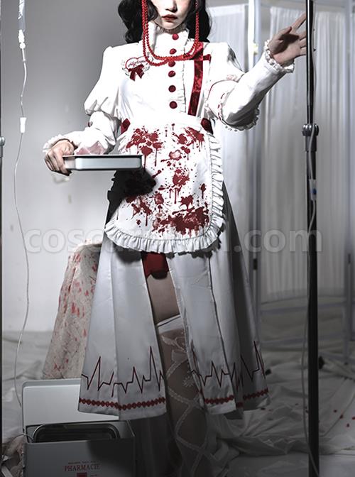 Scarlet Cross Series OP Long Style Blood Printing Halloween Nurse Gothic Lolita Long Sleeve Dress coscarnival