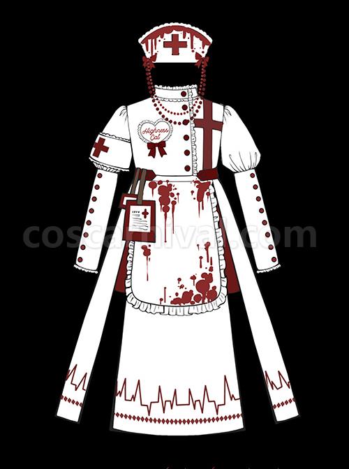 Scarlet Cross Series OP Long Style Blood Printing Halloween Nurse Gothic Lolita Long Sleeve Dress coscarnival