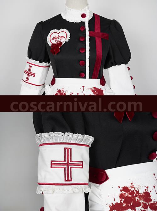Scarlet Cross Series OP Long Style Blood Printing Halloween Nurse Gothic Lolita Long Sleeve Dress coscarnival