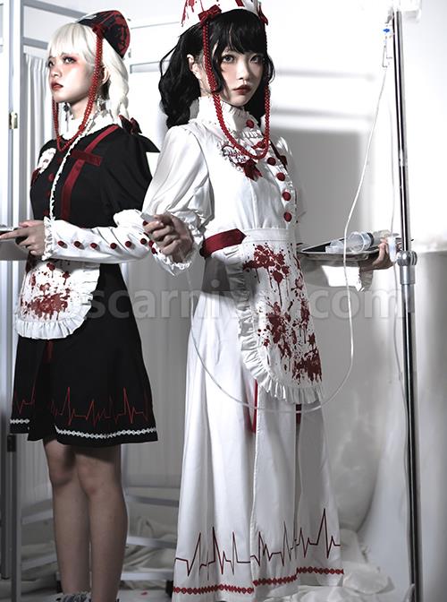 Scarlet Cross Series OP Long Style Blood Printing Halloween Nurse Gothic Lolita Long Sleeve Dress coscarnival
