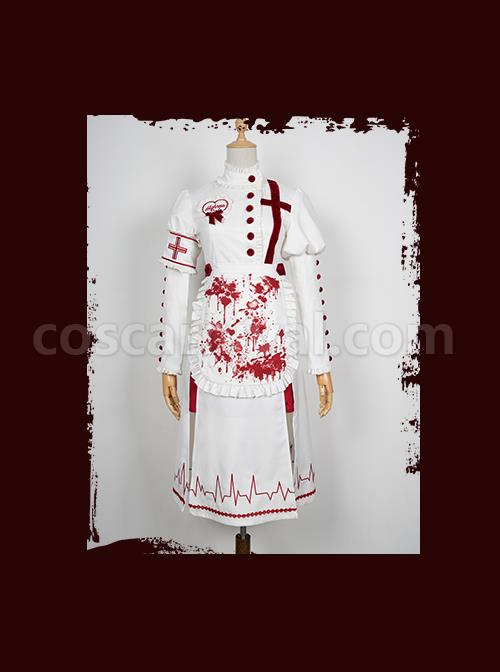 Scarlet Cross Series OP Long Style Blood Printing Halloween Nurse Gothic Lolita Long Sleeve Dress coscarnival