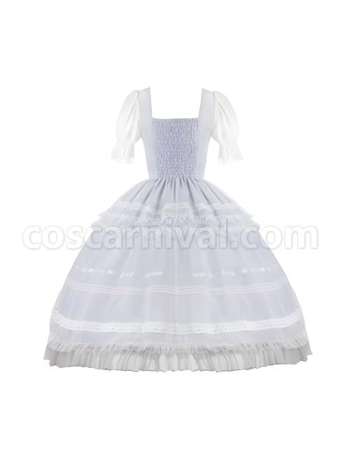 Shell-Wind-Chime-Series-Elegant-Square-Neck-Lily-Of-The-Valley-Embroidered-Polka-Dot-Yarn-Hem-Classic-Lolita-Short-Sleeved-Dress-coscarnival-2286
