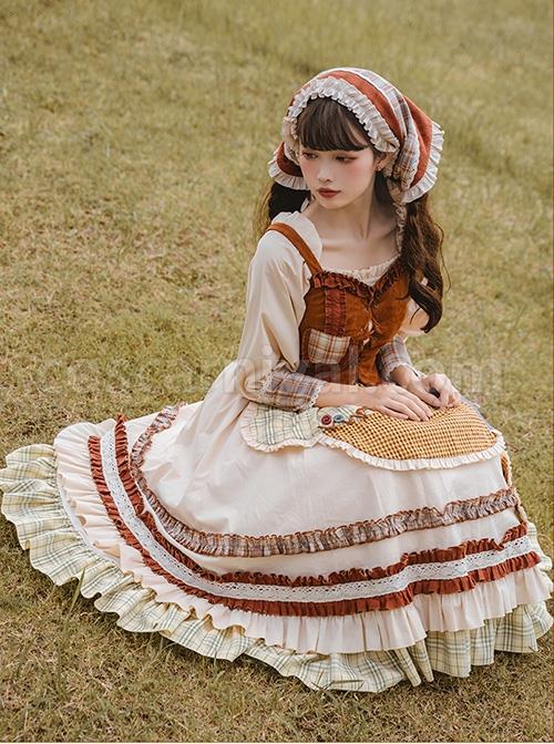 Shepherdess-Series-Nordic-Pastoral-Style-Square-Collar-Lace-Plaid-Hem-Suede-Vest-Splicing-Plaid-Apron-Classic-Lolita-Long-Sleeved-Dress-Suit-coscarnival-4463