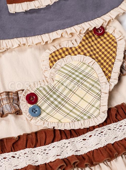 Shepherdess-Series-Nordic-Pastoral-Style-Square-Collar-Lace-Plaid-Hem-Suede-Vest-Splicing-Plaid-Apron-Classic-Lolita-Long-Sleeved-Dress-Suit-coscarnival-4487