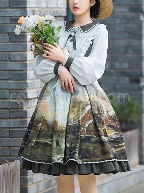 Shimmer-Series-Pastoral-Style-Retro-Oil-Painting-Printing-Sweet-Doll-Collar-Daily-Classic-Lolita-Long-Sleeved-Dress-coscarnival-2226