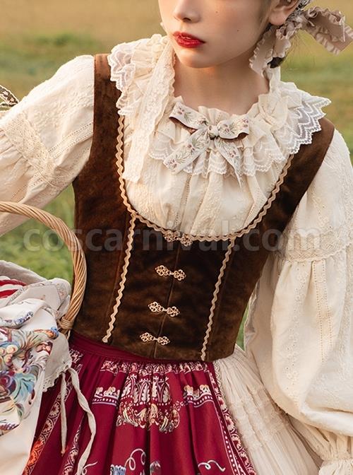 Short Velvet Skinny Wide Collar Design Delicate Metal Buckle Decoration Classic Lolita Short Vest coscarnival