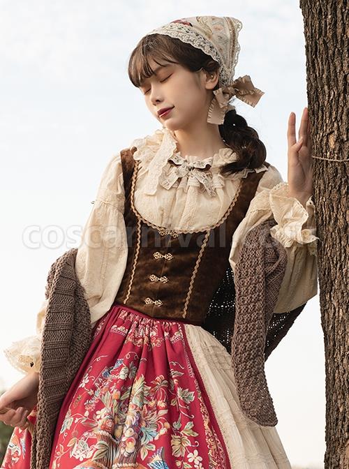 Short Velvet Skinny Wide Collar Design Delicate Metal Buckle Decoration Classic Lolita Short Vest coscarnival