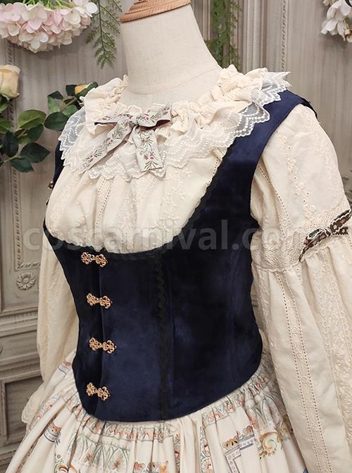 Short Velvet Skinny Wide Collar Design Delicate Metal Buckle Decoration Classic Lolita Short Vest coscarnival
