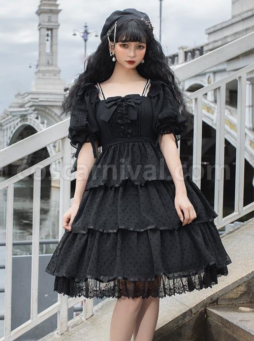Sicily-Series-OP-Three-section-Hem-Vintage-Elegant-Black-Chiffon-Classic-Lolita-Short-Sleeve-Dress-coscarnival-4416