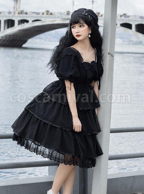 Sicily-Series-OP-Three-section-Hem-Vintage-Elegant-Black-Chiffon-Classic-Lolita-Short-Sleeve-Dress-coscarnival-4427