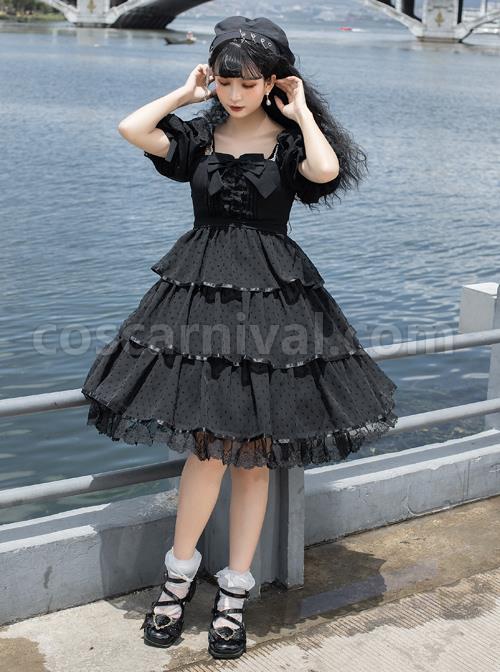 Sicily-Series-OP-Three-section-Hem-Vintage-Elegant-Black-Chiffon-Classic-Lolita-Short-Sleeve-Dress-coscarnival-4429