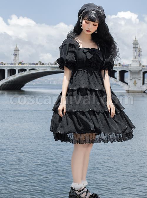 Sicily-Series-OP-Three-section-Hem-Vintage-Elegant-Black-Chiffon-Classic-Lolita-Short-Sleeve-Dress-coscarnival-4432