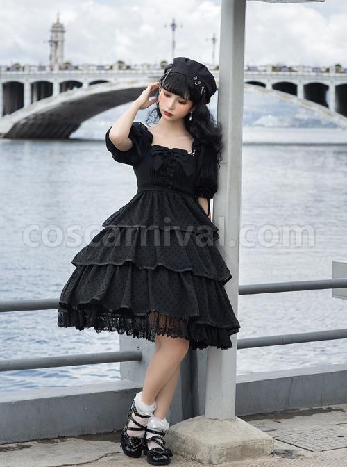 Sicily-Series-OP-Three-section-Hem-Vintage-Elegant-Black-Chiffon-Classic-Lolita-Short-Sleeve-Dress-coscarnival-4435