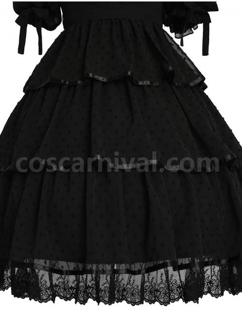 Sicily-Series-OP-Three-section-Hem-Vintage-Elegant-Black-Chiffon-Classic-Lolita-Short-Sleeve-Dress-coscarnival-4444