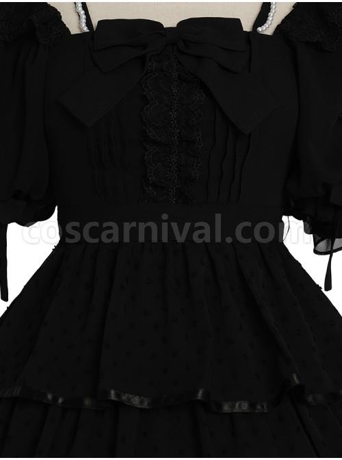 Sicily-Series-OP-Three-section-Hem-Vintage-Elegant-Black-Chiffon-Classic-Lolita-Short-Sleeve-Dress-coscarnival-4452