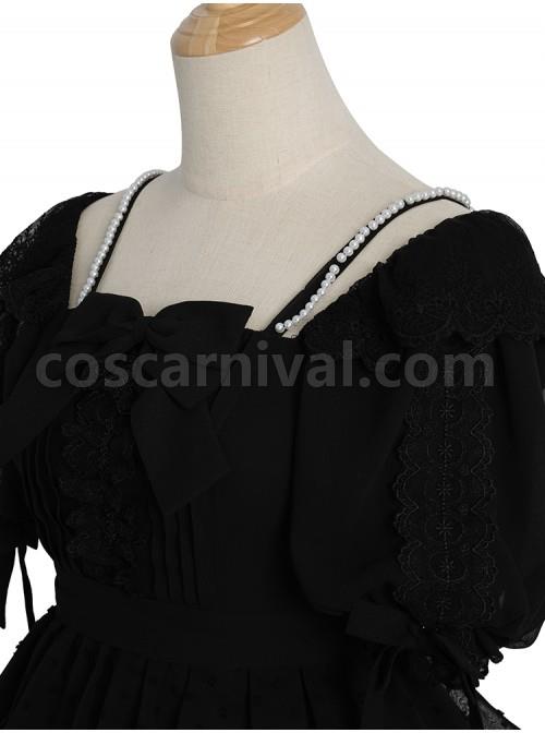 Sicily-Series-OP-Three-section-Hem-Vintage-Elegant-Black-Chiffon-Classic-Lolita-Short-Sleeve-Dress-coscarnival-4459