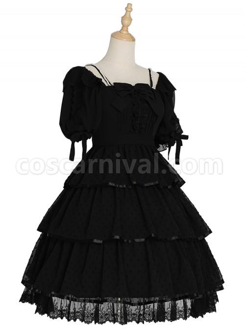 Sicily-Series-OP-Three-section-Hem-Vintage-Elegant-Black-Chiffon-Classic-Lolita-Short-Sleeve-Dress-coscarnival-4477