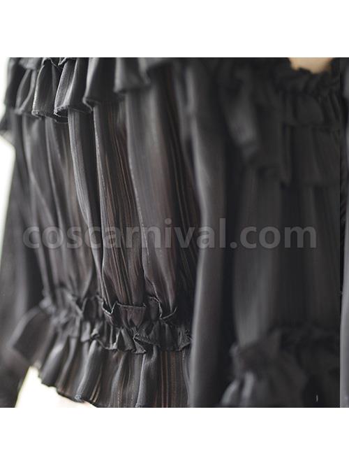 Silver-silk Chiffon Ruffle Flare Sleeve Off-shoulder Lolita Shirt