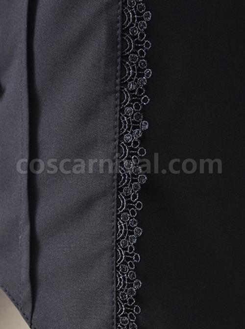 Simple And Elegant Dark Cross Lace Gothic Lolita Ruffle Standing Collar Shirt coscarnival