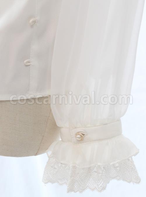 Simple And Elegant Dark Cross Lace Gothic Lolita Ruffle Standing Collar Shirt coscarnival