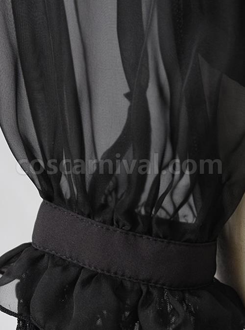 Simple And Elegant Dark Cross Lace Gothic Lolita Ruffle Standing Collar Shirt coscarnival