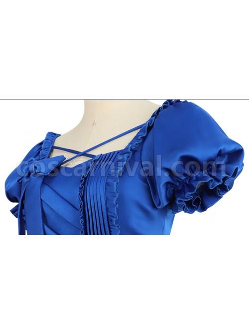 Simple-Solid-Color-Klein-Blue-OP-Pleated-Lace-Bow-Knot-Decoration-Cross-Straps-Classic-Lolita-Short-Sleeve-Dress-Set-coscarnival-4955